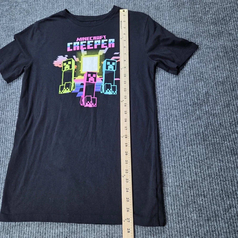 Old Navy Minecraft Creeper Shirt Boys XXL Black Neon Graphic Tee Gamer Style